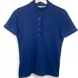 Tory Burch Ruffle Accented Short sleeve Top Women’s Size S Navy Blue